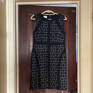 Navy & White Geometric Print Dress